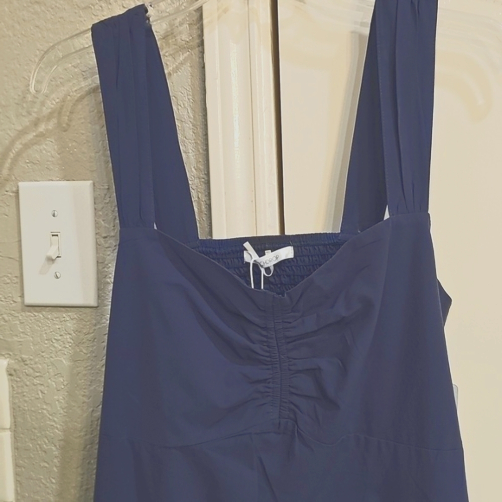 NWT Stitchdrop Bae Shore Sleeveless Midi Dress Flared Smocked Back BLUE Large - Picture 3 of 12